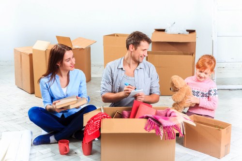 Preparation for office removals in Woodlands with labelled workplace items