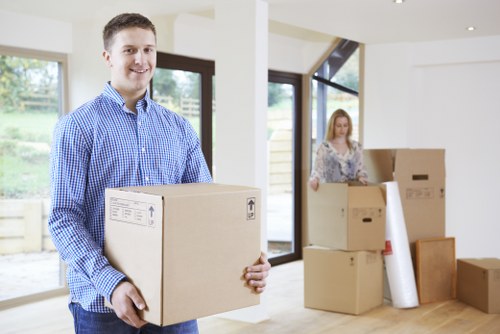 Moving boxes and furniture placed in short-term storage in Woodlands