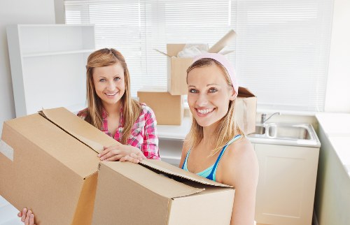 Packed furniture and labeled boxes prepared for long-term storage in Woodlands